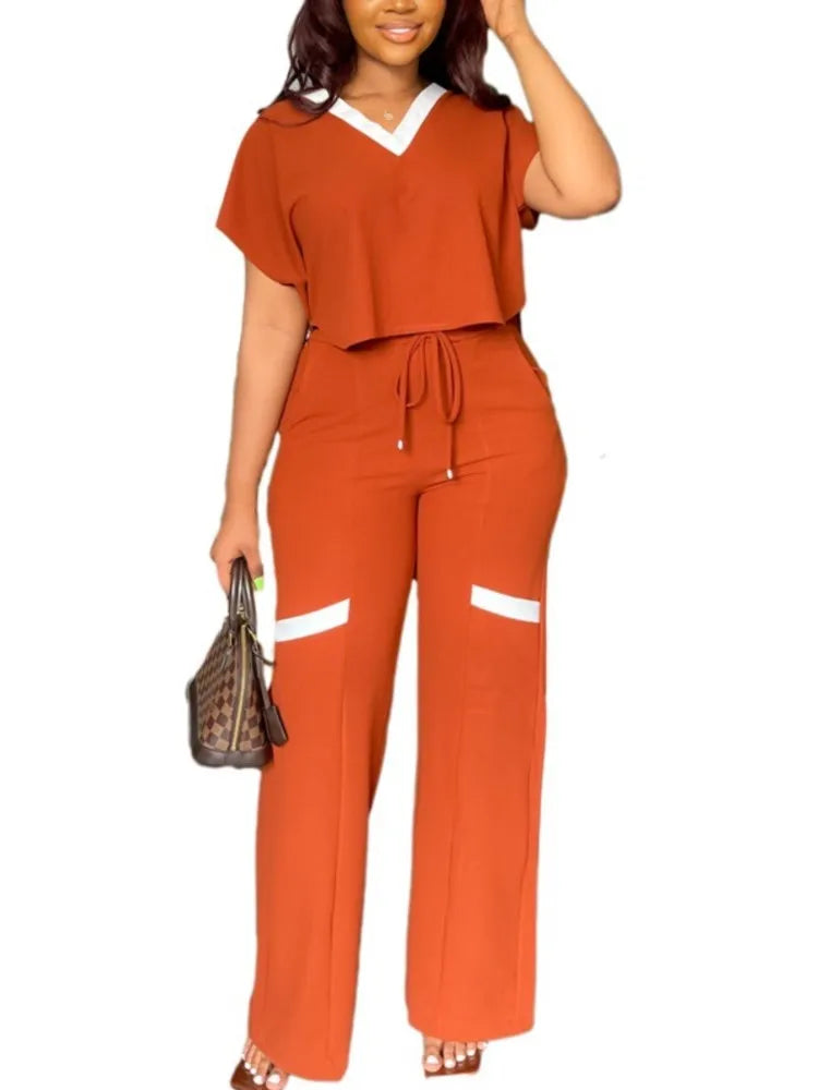 Elegant Women's Casual Short Sleeve T-shirt Sports Suit 2-Piece set