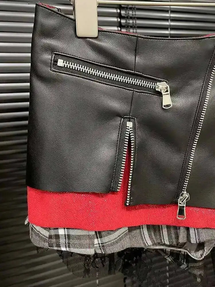 DEAT Fashion Trendy Women's Patchwork Plaid Design Pleated