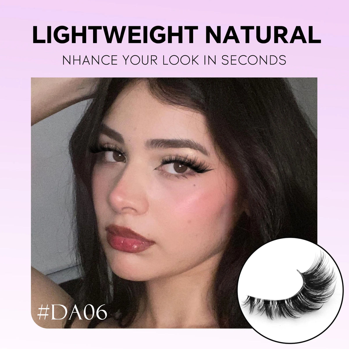 Portrait of a model wearing LASVIREY Fluffy Cat Eye Lashes Natural Mink for a lightweight, natural look.