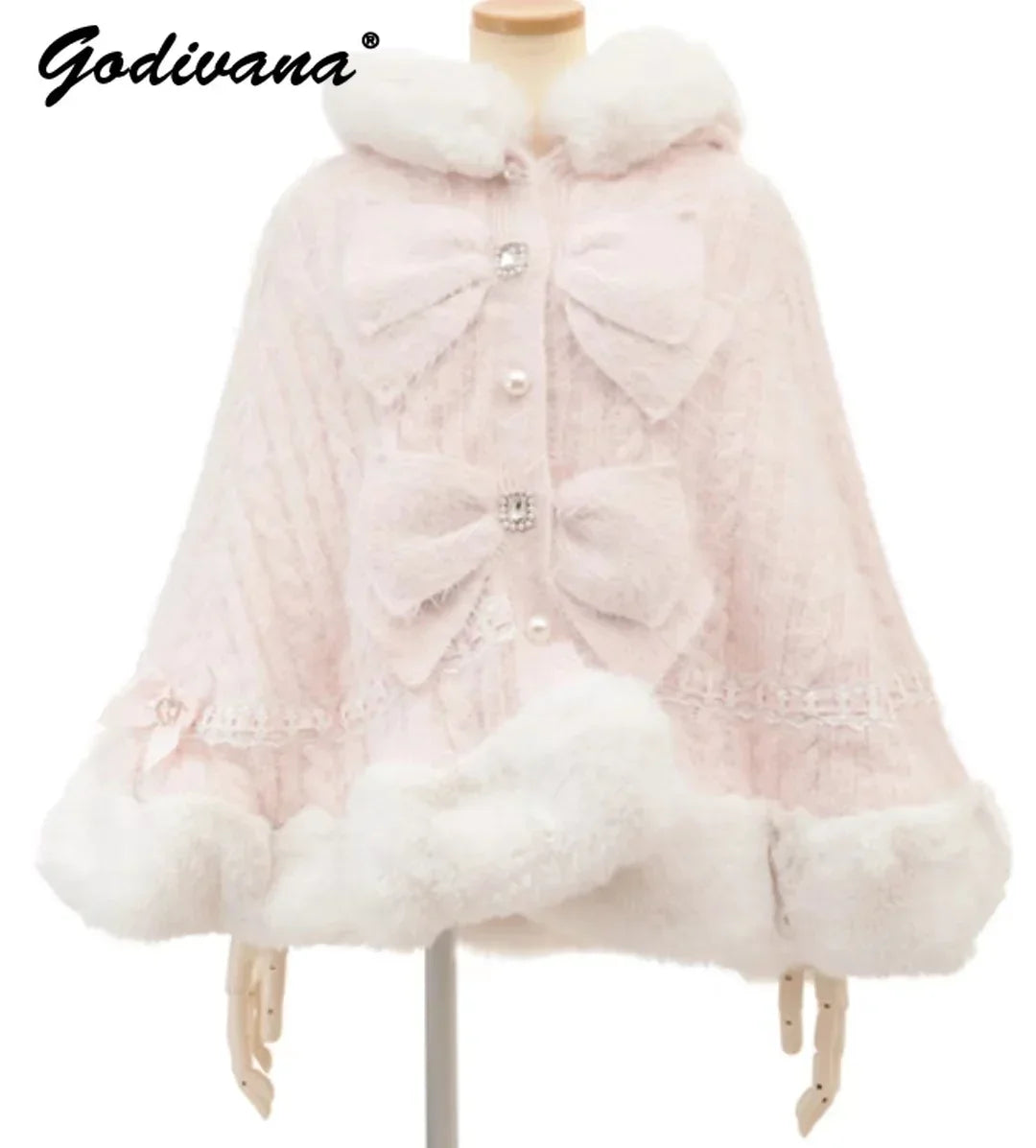 Japanese Liz Sweet Princess Faux Rabbit Fur Cape Coat