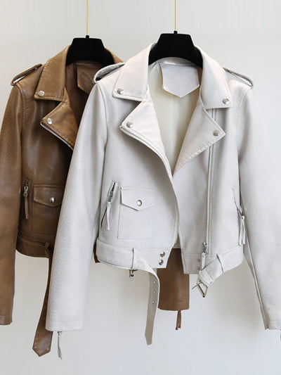 Khaki Leather Coat - IM PERKY Boutique
