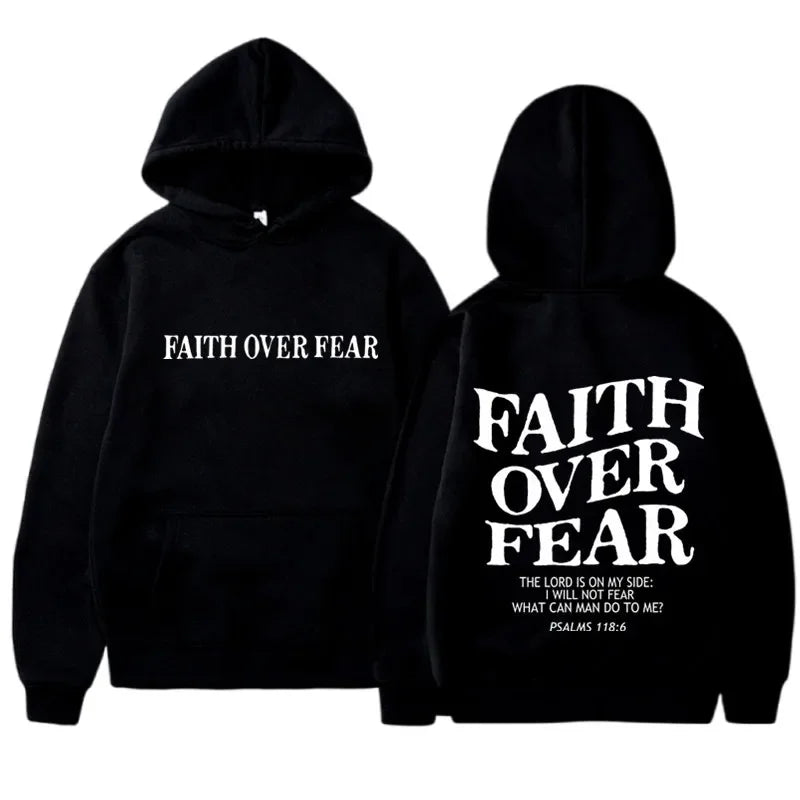FAITH OVER FEAR Print Hoodies for Men Women Casual