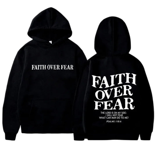 FAITH OVER FEAR Print Hoodies for Men Women Casual