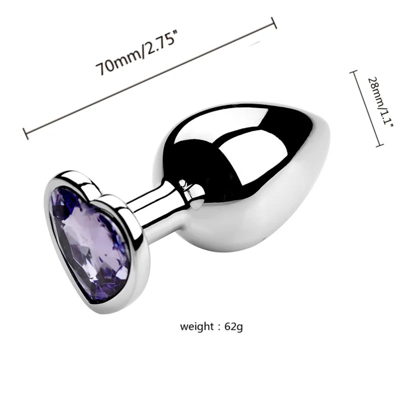 3PCS S/M/L Metal Anal Plug Butt Plug with purple gem, dimensions 70mm x 28mm, 62g weight