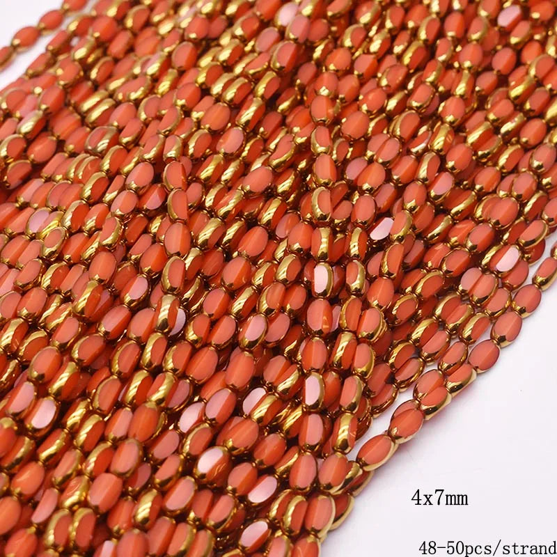 4x7mm 50pcs/lot Briolette Oval Glass Beads Plating Gold Color Crystal