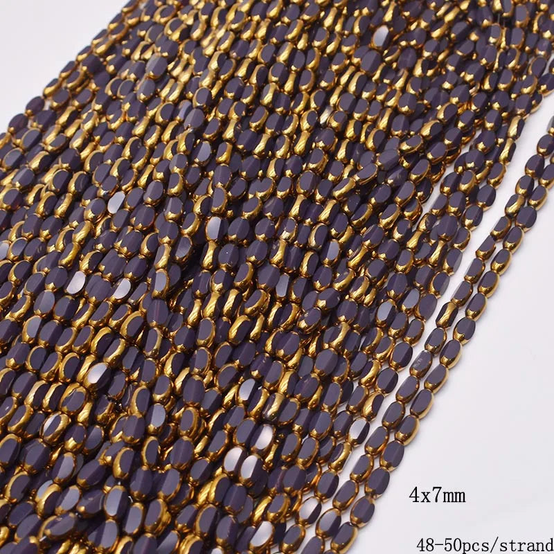 4x7mm 50pcs/lot Briolette Oval Glass Beads Plating Gold Color Crystal