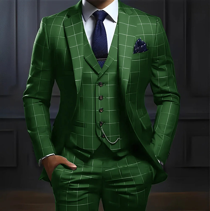 Plaid Men's suit 3 piece Suit Formal Business Work Clothes