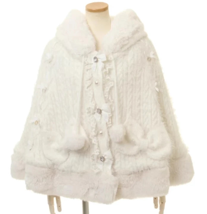 Japanese Liz Sweet Princess Faux Rabbit Fur Cape Coat