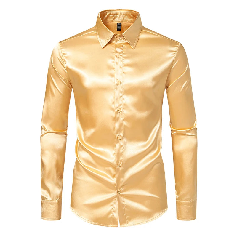 Men's Black Satin Luxury Dress Shirts