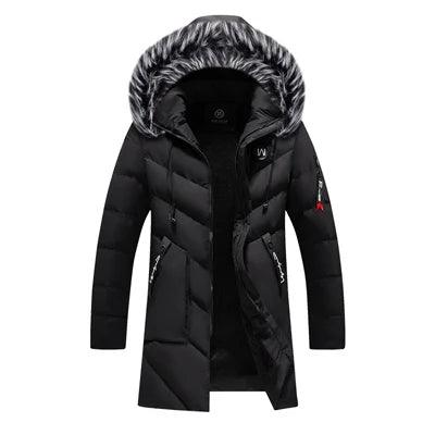 DIMUSI Winter Men's Long Jacket Fashion Men Fur Collar Thermal Parkas Classic Coats Casual Warm Windbreaker Padded Men Clothing - Lady Vals Vanity