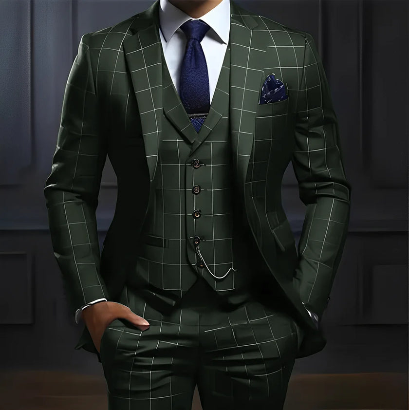 Plaid Men's suit 3 piece Suit Formal Business Work Clothes