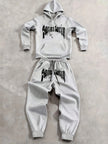 2Pcs Fleece Hoodie Suit Art Graphic Letter Print