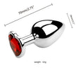 3PCS S/M/L Metal Anal Plug Butt Plug with red gem, dimensions 70mm x 28mm, weighs 62g.