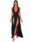 Sexy Deep V Neck High Split Bodycon Cocktail Party Maxi Dress