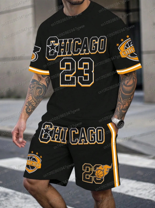 New In Chiago No.23 Print Men's yellow Casual Short Sleeve T-Shirt