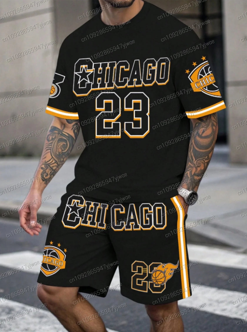 New In Chiago No.23 Print Men's yellow Casual Short Sleeve T-Shirt