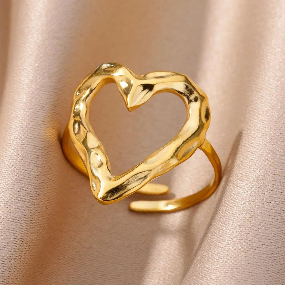 Stainless Steel Rings for Women Aesthetic Heart Gold C - IM PERKY Boutique