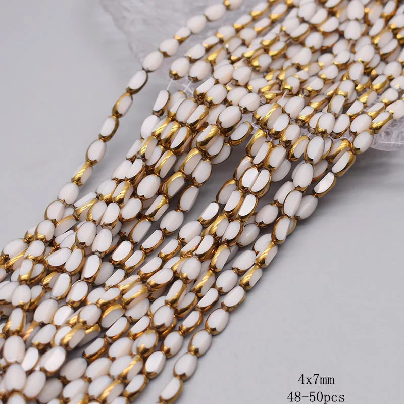 4x7mm 50pcs/lot Briolette Oval Glass Beads Plating Gold Color Crystal