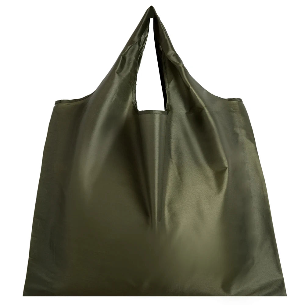 Big Size Thick Nylon Large Tote ECO Reusable in olive green color, perfect for shopping and daily use.