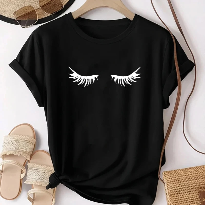 Kawaii Fashion Graphic Women Tops Eyelashes