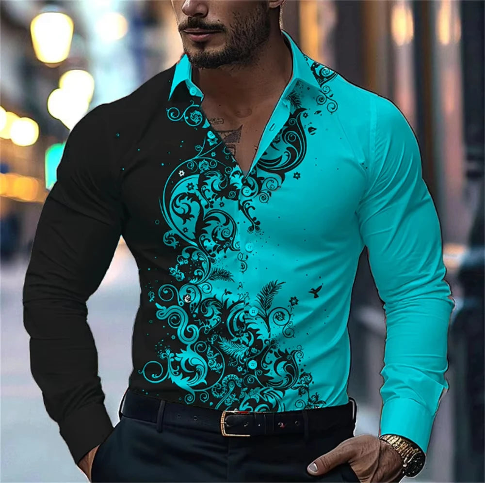 Men'S Stylish Red Floral Print Dress Shirt - Casual