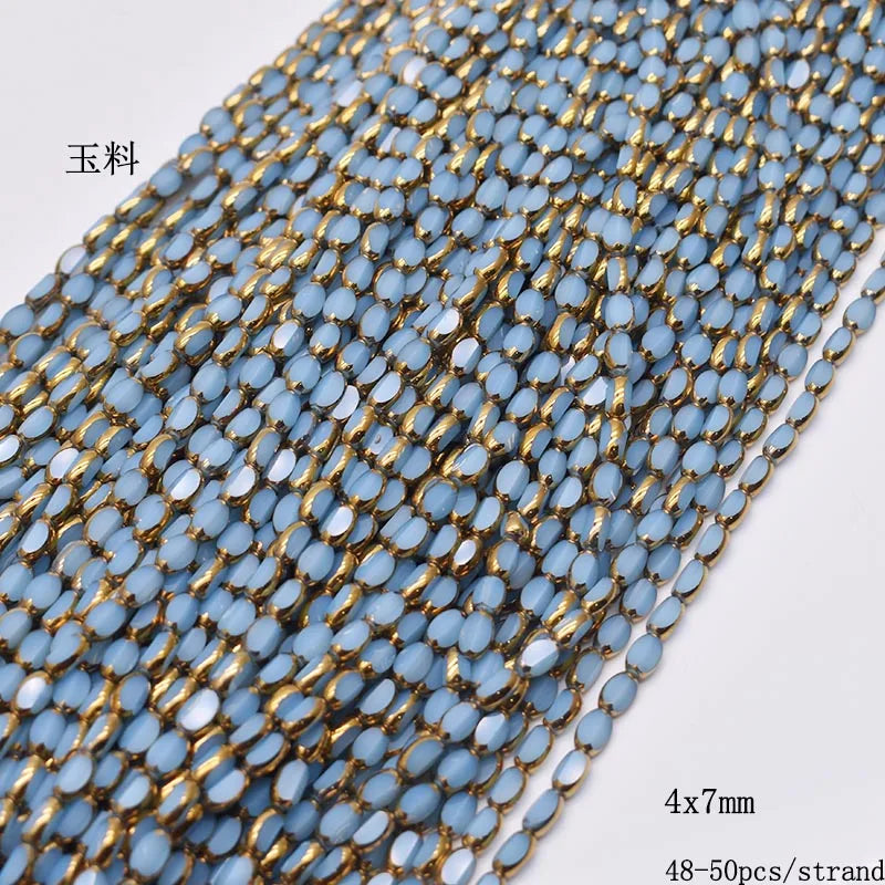 4x7mm 50pcs/lot Briolette Oval Glass Beads Plating Gold Color Crystal