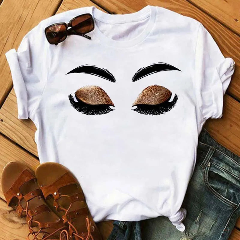 Kawaii Fashion Graphic Women Tops Eyelashes