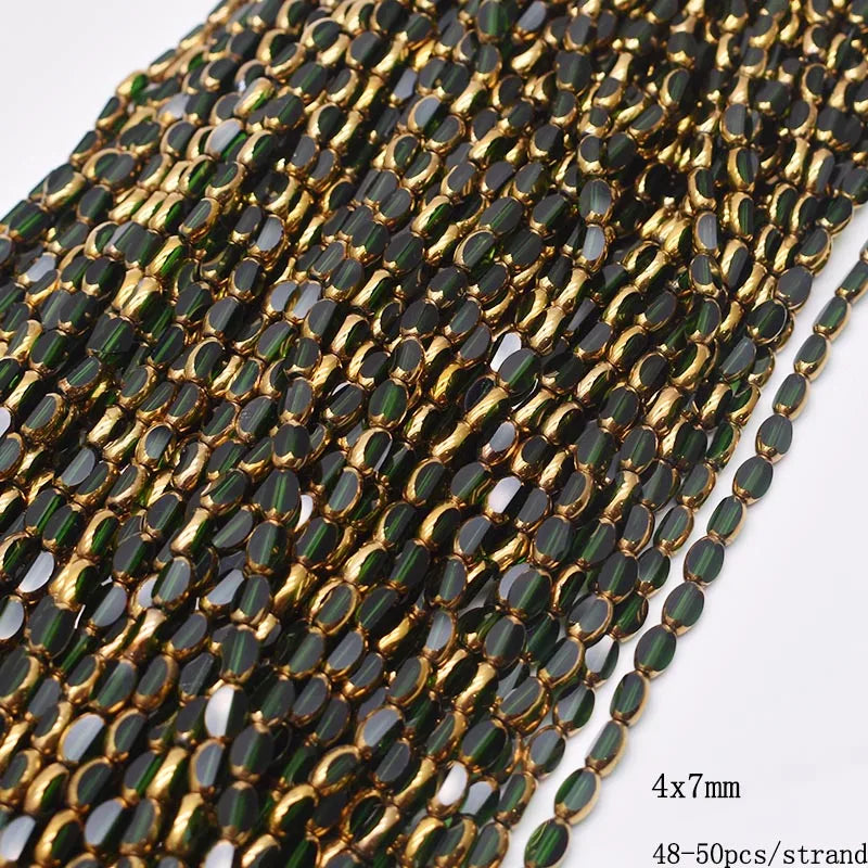 4x7mm 50pcs/lot Briolette Oval Glass Beads Plating Gold Color Crystal