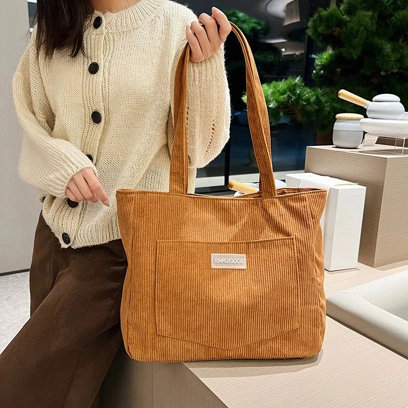 Women's Corduroy Shoulder Tote Bag, Casual Large Capacity Fashion Handbag for Going Out, Purses and Handbags Designer Bag.