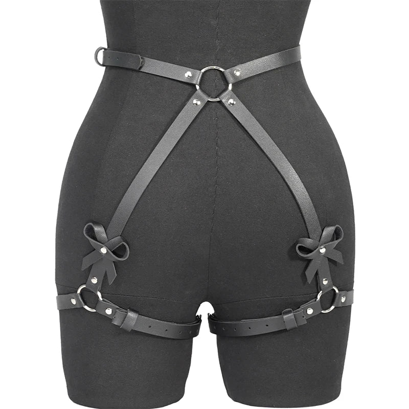 Sexy Crotchless Lingerie Women Leather Leg Harness Garter Belt
