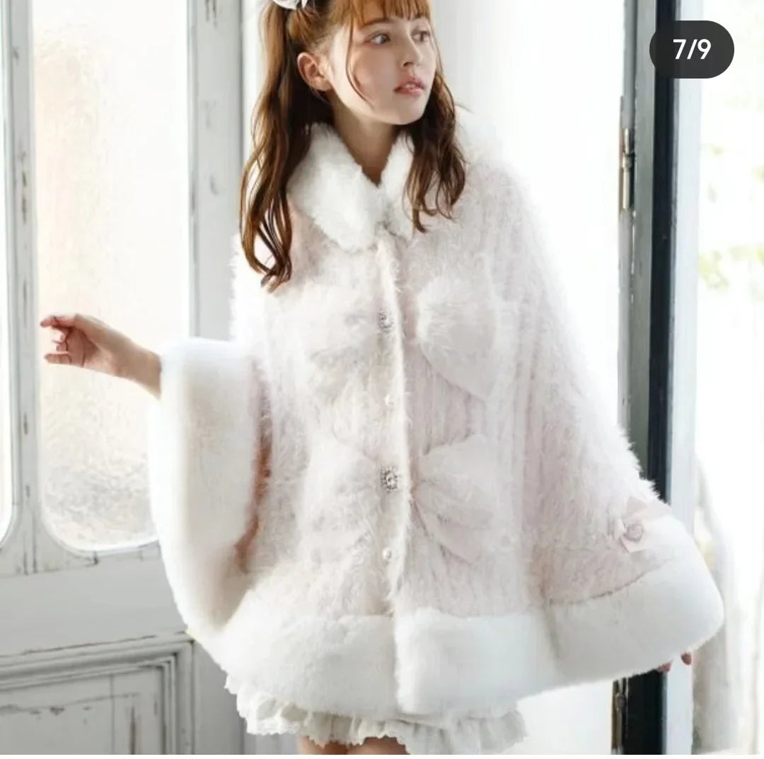 Japanese Liz Sweet Princess Faux Rabbit Fur Cape Coat