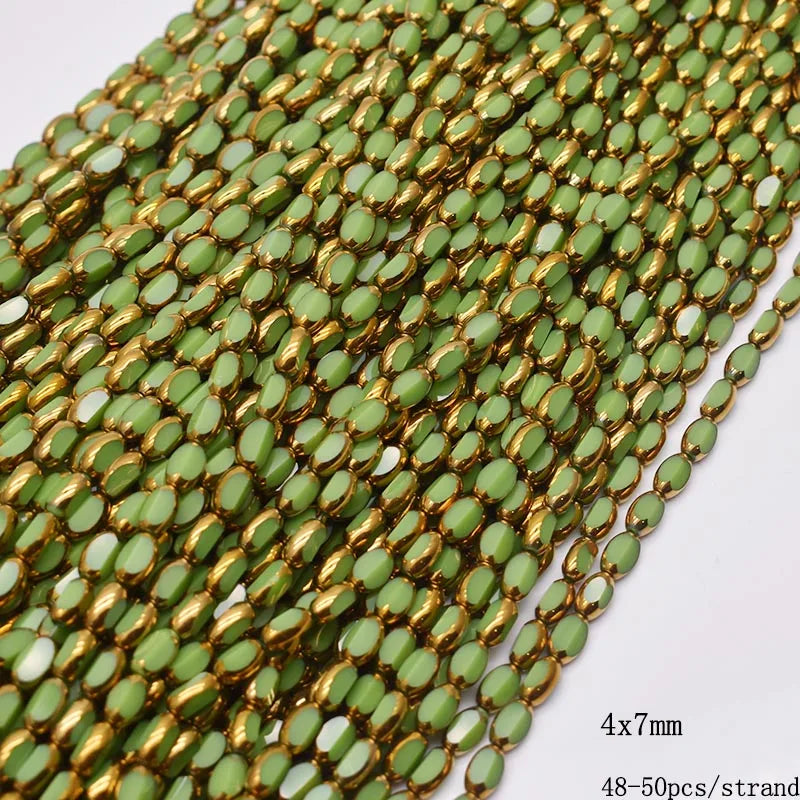 4x7mm 50pcs/lot Briolette Oval Glass Beads Plating Gold Color Crystal