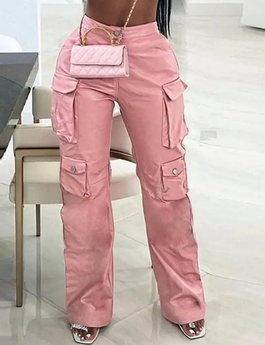 Pink Cargo Pants for Women 2025 Leather Streetwear