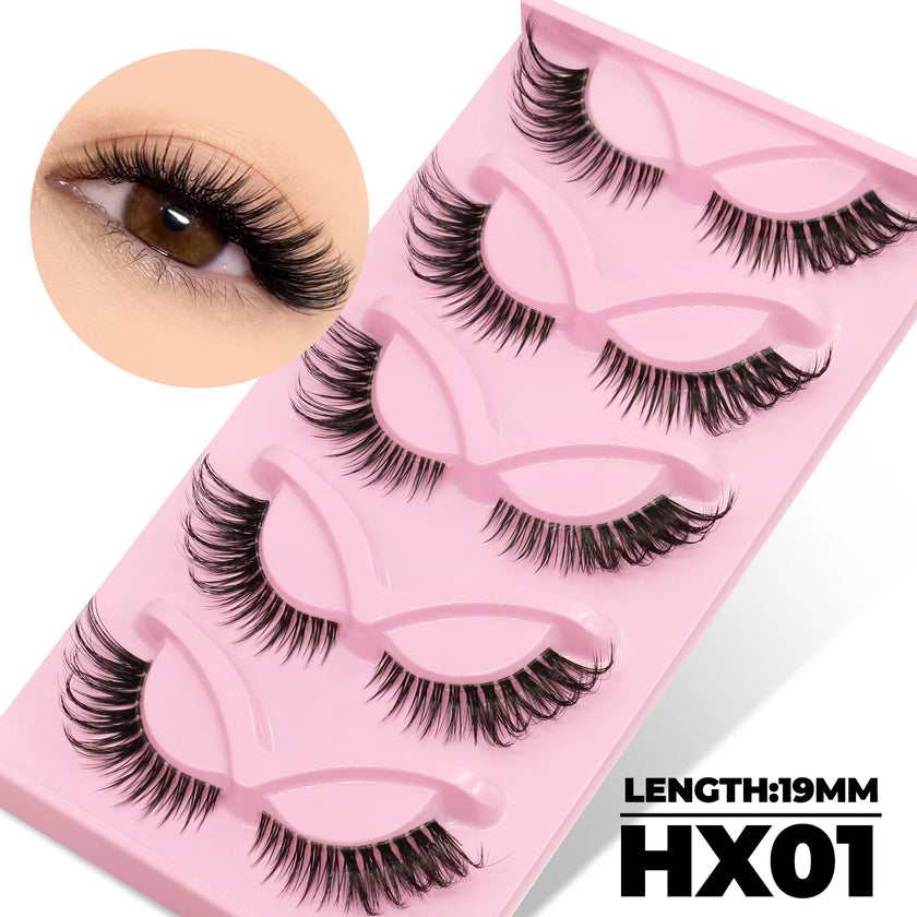 LASVIREY Fluffy Cat Eye Lashes Natural Mink on a lash tray, showcasing 19mm length for stunning eye enhancement.