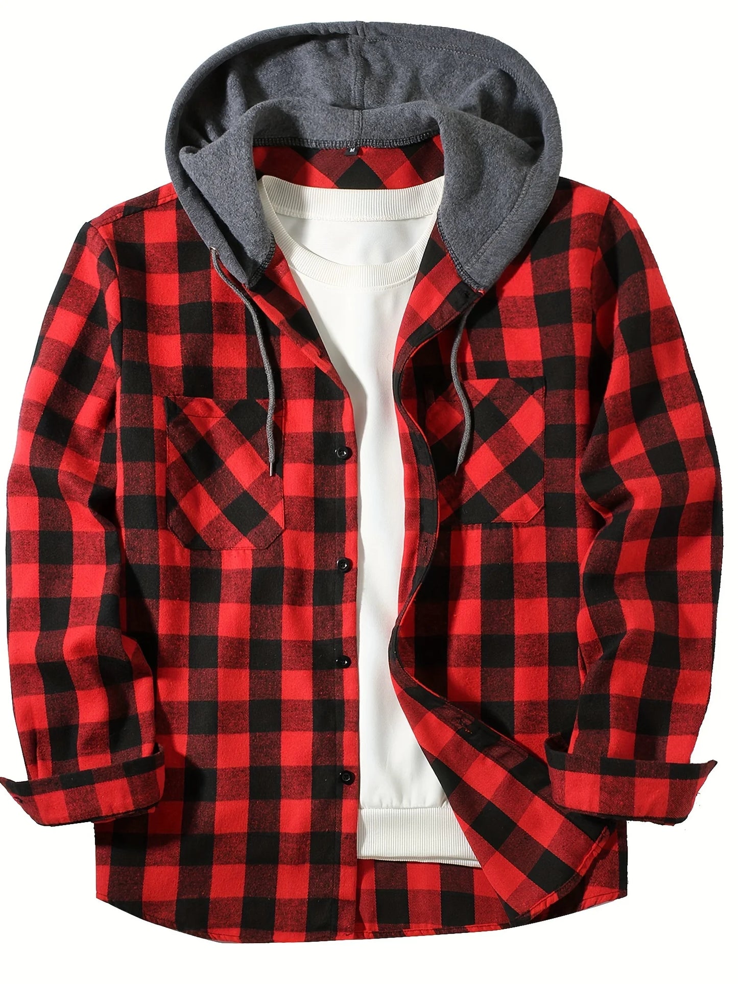 Youth Fashion Street Hooded Plaid Shirt Men's Slim Fit