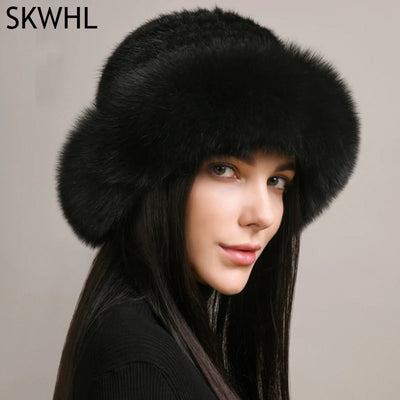 New Genuine Real Natural Knitted Mink Fur Hat Cap Luxury Women Handmade Knit Fashion Winter Headwear Warm Real Fox Fur Beanies - IM PERKY Boutique