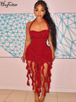 Hugcitar Elegant Halter Solid Ruffles Dress
