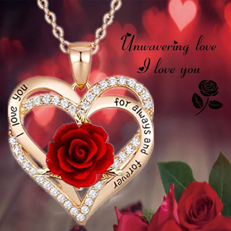 Fashion Income Rose Flower Pendant Necklace Anniversary