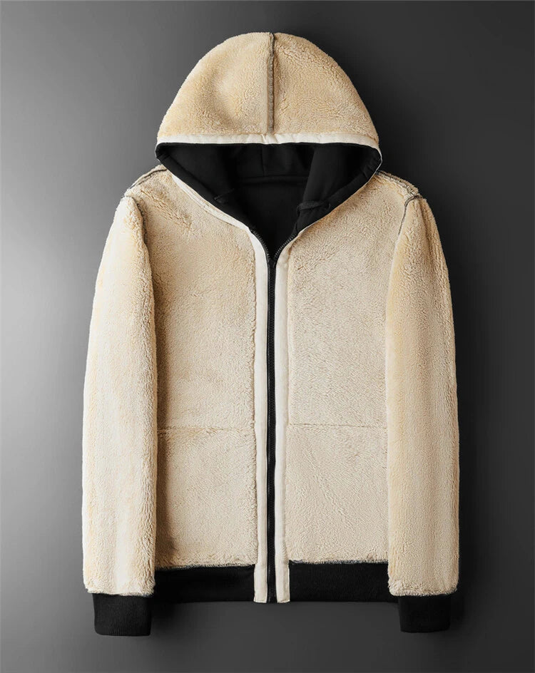 Men Winter Lambswool Zipper Hoodies Cotton Jacket Men's Thicker Plus Size Warm Jacket Top Fleece Black Coats Male Jackets