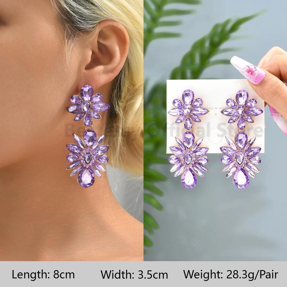 Purple Rhinestone Tassel Earrings - IM PERKY Boutique