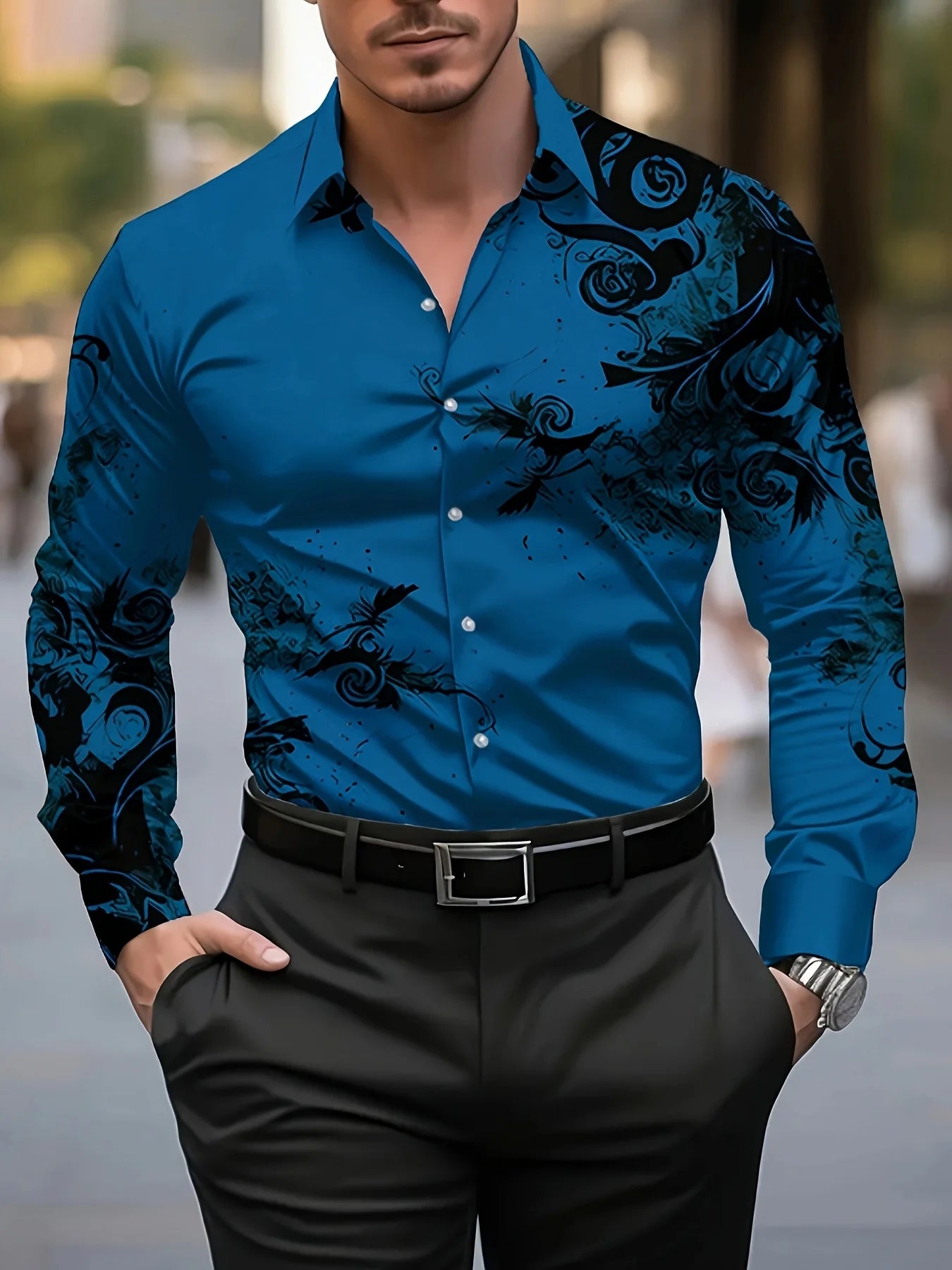 Men'S Stylish Red Floral Print Dress Shirt - Casual