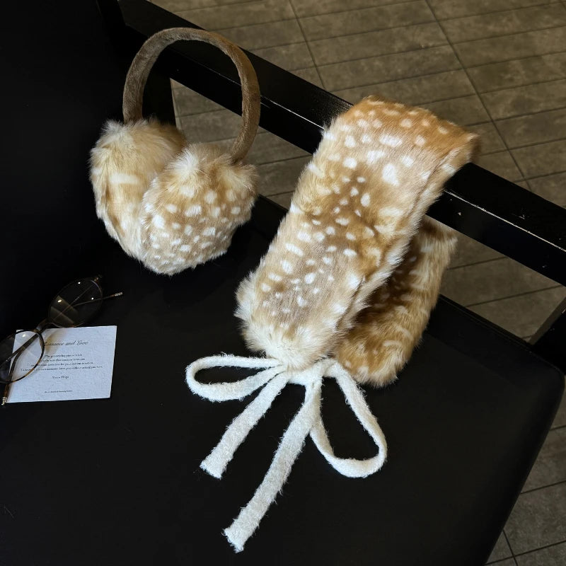 New System Kawaii Deer Plush Imitation Fur Scarf Ear Muffs