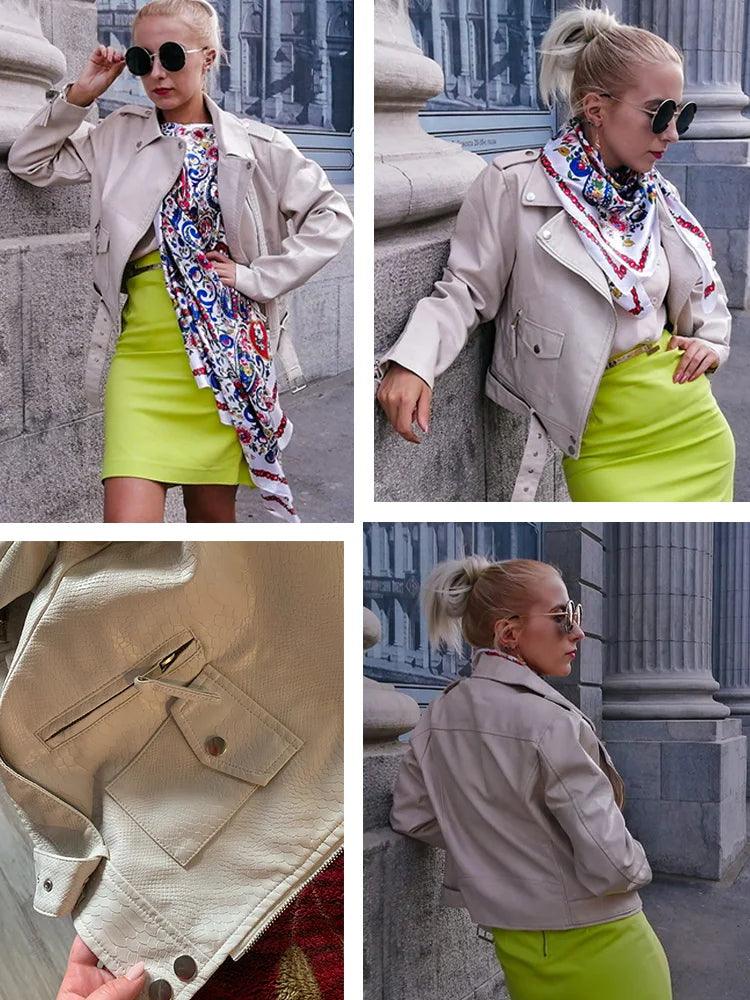 Khaki Leather Coat - IM PERKY Boutique