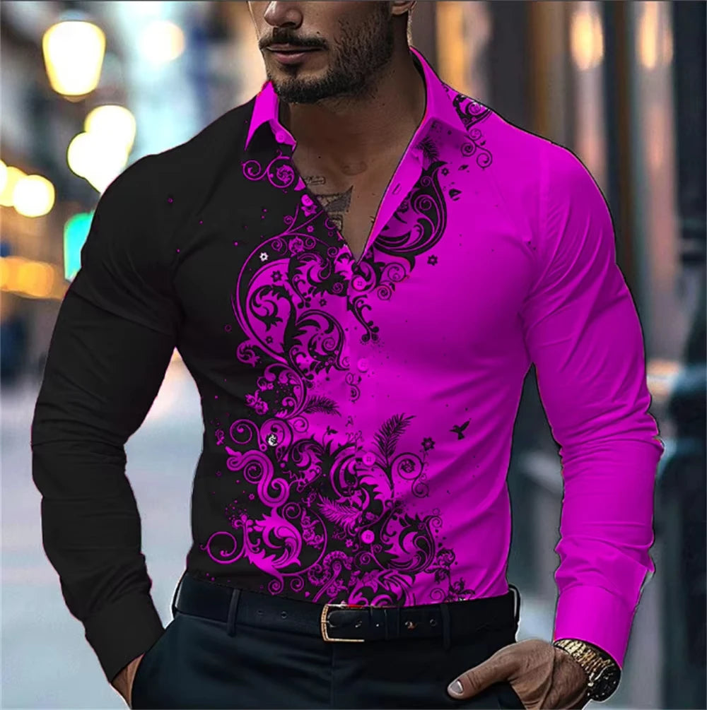 Men'S Stylish Red Floral Print Dress Shirt - Casual