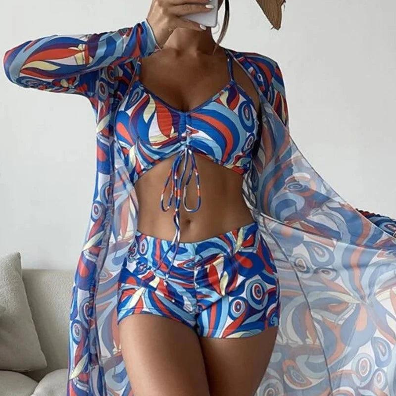 Summer Print Swimsuits Tankini Sets Female Swimwear Push Up For Beach Wear Three-Piece Bathing Suits Pool Women's Swimming Suit - IM PERKY Boutique