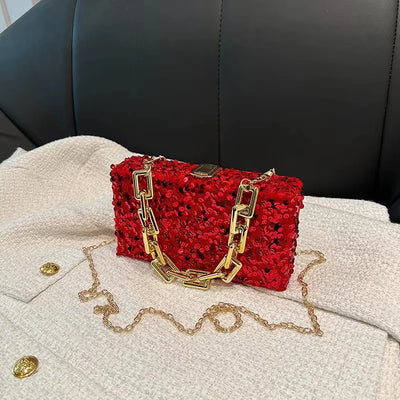 2024 New Beaded Sequins Evening Bag Elegant Box Clutch Purse Red Women's Wedding Handbags For Party Prom - IM PERKY Boutique