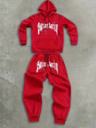 2Pcs Fleece Hoodie Suit Art Graphic Letter Print