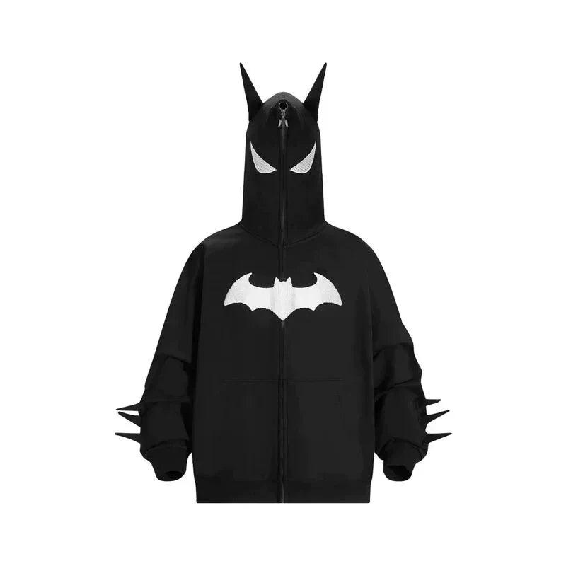 Y2K zip up hoodie Gothic Embroidery Bat anime hoodie Hip hop Men women oversized sweatshirt Harajuku Rock Fashion streetwear Top - IM PERKY Boutique