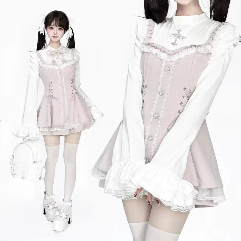 Y2k Aesthetic Lolita Style Bow Dress Shorts Set