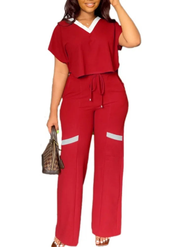 Elegant Women's Casual Short Sleeve T-shirt Sports Suit 2-Piece set